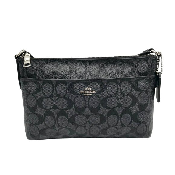 Coach Black And Gray Monogram Signature Canvas File Crossbody Bag F58316 - Picture 1 of 11
